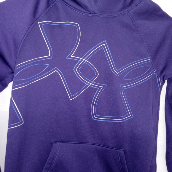 Under Armour Girls Purple Cold Gear Hoodie Youth Small Loose Fit Double Logo - Picture 3 of 8